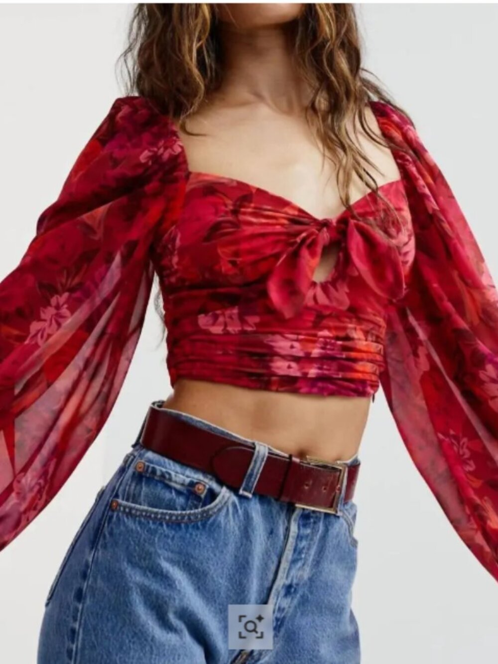 For Love & Lemons Trisha Crop Top Red Floral Large BNWT